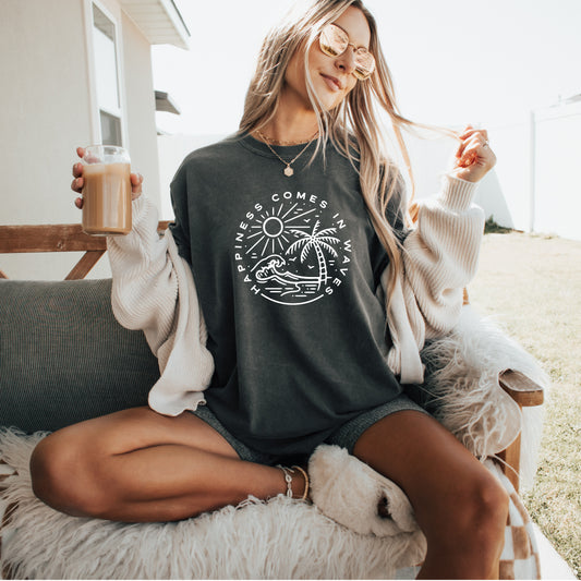 Happiness Comes in Waves Unisex Tshirt