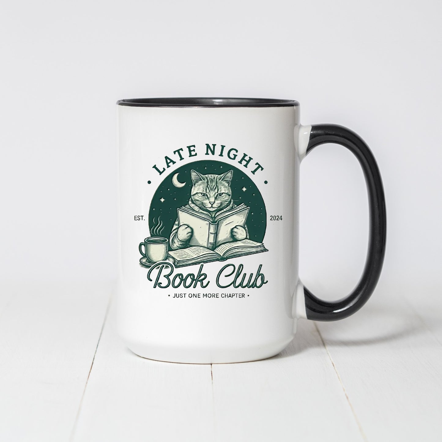 Late Night Book Club Cat Coffee Mug