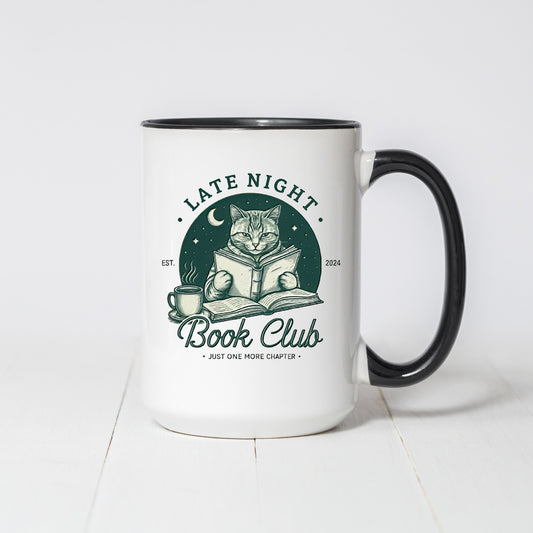 Late Night Book Club Cat Coffee Mug