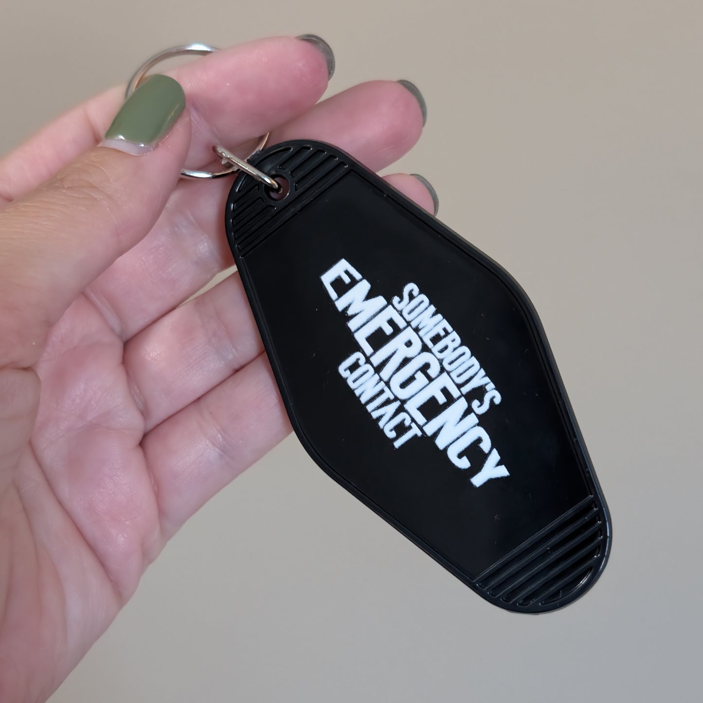 Emergency Contact Motel Keychain